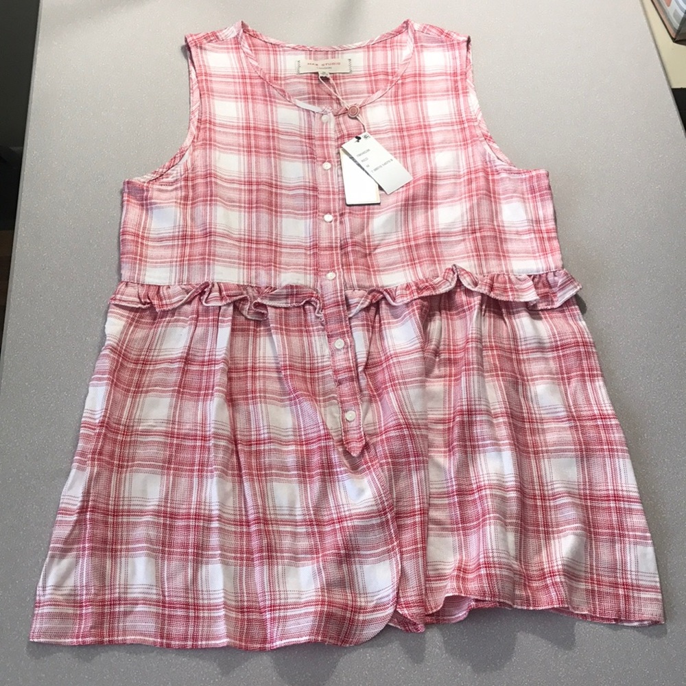 Max Studio red plaid tank top NEW!